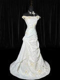 Simple Mermaid Off The Shoulder With Short Sleeves White Lace Tiered Long Vintage Fitted 1920s Wedding Dresses HZ0311