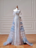 Sparkly Prom Dresses Aesthetic Mermaid Strapless Blue With Pleated Tassel Inspo Impress Long Party Formal Gown For Teenagers High Schools HZ0311