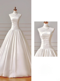 Simple Wedding Dresses Ball Gown Strapless Satin Drop Waist Pleated Wedding Dress Style For Brides Fitted Long Bridal Gowns HZ0311