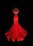 Vintage 1950s Mermaid 2 Pieces Red Pink With Beading Short Sleeves Long Prom Dresses High School Senior Graduation Dance Evening Outfits HZ0311