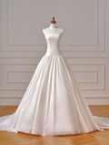 Simple Wedding Dresses Ball Gown Strapless Satin Drop Waist Pleated Wedding Dress Style For Brides Fitted Long Bridal Gowns HZ0311