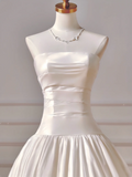 Simple Wedding Dresses Ball Gown Strapless Satin Drop Waist Pleated Wedding Dress Style For Brides Fitted Long Bridal Gowns HZ0311