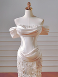 Timeless Wedding Dresses Sheath Strapless Satin Drop Waist Pleated Bow-knot Dress Style For Brides With Pleated Fitted Long Bridal Gowns HZ0311