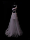 Modest A line One Shoulder Dusty Lilac Tulle Applique Evening Dresses High School Teens Senior Night Dance Prom Dress HZ0311