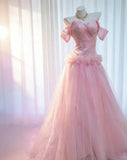 Vintage 90s Mermaid Off The Shoulder Pink Tulle For Women Party Dresses Long Prom Dress Birthday Gowns HZ0311