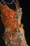 Vintage Prom Dresses 90s Formal Mermaid V Neck Orange Tiered With Beadings Long Party Gowns Prom Dresses HZ0311