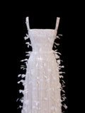 Affordable Sequin 1950s Formal A line Square Neck Sequins Feathers With Beads Style Impress Long Prom Dresses Party Gowns HZ0311