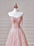 Modest Prom Dresses Aesthetic Ball Gown Off The Shoulder Pink Sequin Corset Fitted Impress Long Party Formal Gown For Teens High Schools Girls HZ0311