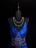 Vintage 1950s Mermaid Spaghetti Strap Royal Blue Satin With Beading Long Prom Dresses High School Senior Graduation Dance Evening Outfits HZ0311