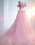 Vintage 90s Mermaid Off The Shoulder Pink Tulle For Women Party Dresses Long Prom Dress Birthday Gowns HZ0311