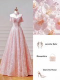 Modest Prom Dresses Aesthetic Ball Gown Off The Shoulder Pink Sequin Corset Fitted Impress Long Party Formal Gown For Teens High Schools Girls HZ0311
