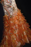 Vintage Prom Dresses 90s Formal Mermaid V Neck Orange Tiered With Beadings Long Party Gowns Prom Dresses HZ0311