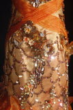 Vintage Prom Dresses 90s Formal Mermaid V Neck Orange Tiered With Beadings Long Party Gowns Prom Dresses HZ0311