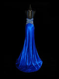 Vintage 1950s Mermaid Spaghetti Strap Royal Blue Satin With Beading Long Prom Dresses High School Senior Graduation Dance Evening Outfits HZ0311