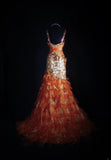 Vintage Prom Dresses 90s Formal Mermaid V Neck Orange Tiered With Beadings Long Party Gowns Prom Dresses HZ0311