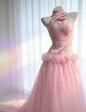 Vintage 90s Mermaid Off The Shoulder Pink Tulle For Women Party Dresses Long Prom Dress Birthday Gowns HZ0311