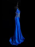 Vintage 1950s Mermaid Spaghetti Strap Royal Blue Satin With Beading Long Prom Dresses High School Senior Graduation Dance Evening Outfits HZ0311