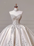 Princess Long Wedding Gowns Ball Gown Off The Shoulder Satin For Bride With Long Sleeves Train Bridal Dresses HZ0311