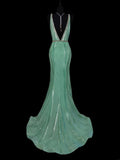 Modest Mermaid V Neck Mint Green Long Evening Dresses High School Teens Senior Night Dance Prom Dress HZ0311