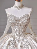 Princess Long Wedding Gowns Ball Gown Off The Shoulder Satin For Bride With Long Sleeves Train Bridal Dresses HZ0311