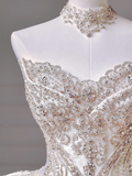 Princess Long Wedding Gowns Ball Gown Off The Shoulder Satin For Bride With Long Sleeves Train Bridal Dresses HZ0311