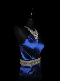 Vintage 1950s Mermaid Halter Royal Blue Taffeta With Silver Beading Long Prom Dresses High School Senior Graduation Dance Evening Outfits HZ0311