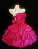 Vintage Ball Gown Strapless Hot Pink Satin Hoco Gowns Short Birthday Dress Homecoming Dresses Hoco Gown HZ0311