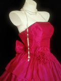 Vintage Ball Gown Strapless Hot Pink Satin Hoco Gowns Short Birthday Dress Homecoming Dresses Hoco Gown HZ0311