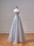 Modest Prom Dresses Aesthetic Ball Gown Strapless Blue Sequin With Scarf Impress Long Party Formal Gown For Teens High Schools Girls HZ0311