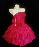 Vintage Ball Gown Strapless Hot Pink Satin Hoco Gowns Short Birthday Dress Homecoming Dresses Hoco Gown HZ0311