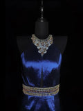 Vintage 1950s Mermaid Halter Royal Blue Taffeta With Silver Beading Long Prom Dresses High School Senior Graduation Dance Evening Outfits HZ0311