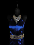 Vintage 1950s Mermaid Halter Royal Blue Taffeta With Silver Beading Long Prom Dresses High School Senior Graduation Dance Evening Outfits HZ0311