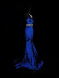 Vintage 1950s Mermaid Halter Royal Blue Taffeta With Silver Beading Long Prom Dresses High School Senior Graduation Dance Evening Outfits HZ0311