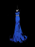 Vintage 1950s Mermaid Halter Royal Blue Taffeta With Silver Beading Long Prom Dresses High School Senior Graduation Dance Evening Outfits HZ0311