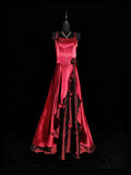 Modest A line Spaghetti Strap Red Satin Long Evening Dresses High School Teens Senior Night Dance Prom Dress HZ0311