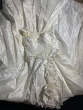 Women's Ball Gown One Shoulder Sleeveless White Lace Tiered Satin Long Vintage Fitted 70s Wedding Dresses HZ0311
