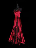 Modest A line Spaghetti Strap Red Satin Long Evening Dresses High School Teens Senior Night Dance Prom Dress HZ0311