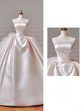 Princess Long Wedding Gowns Ball Gown Strapless Satin For Bride With Beads Train Bridal Dresses HZ0311