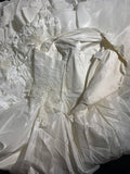 Women's Ball Gown One Shoulder Sleeveless White Lace Tiered Satin Long Vintage Fitted 70s Wedding Dresses HZ0311