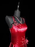 Modest A line Spaghetti Strap Red Satin Long Evening Dresses High School Teens Senior Night Dance Prom Dress HZ0311