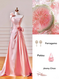 Modest Prom Dresses Aesthetic A Line One Shoulder Pink Satin Impress Long Party Formal Gown For Teens High Schools Girls HZ0311