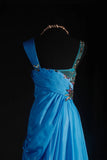 Vintage Prom Dresses 90s Formal A Line V Neck Blue Chiffon With Beadings Long Party Gowns Prom Dresses HZ0311