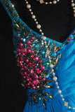 Vintage Prom Dresses 90s Formal A Line V Neck Blue Chiffon With Beadings Long Party Gowns Prom Dresses HZ0311