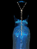 Modest Mermaid V Neck Ombre White Blue With Slit Beads Sleeveless Long Prom Dresses High School Senior Graduation Dance Party Outfits HZ0311