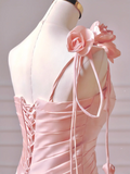 Modest Prom Dresses Aesthetic A Line One Shoulder Pink Satin Impress Long Party Formal Gown For Teens High Schools Girls HZ0311