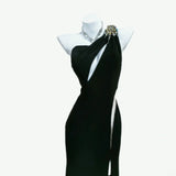 Sheath One Shoulder Black Sleeveless With Split For Women Long Prom Dresses Senior High School 21st Birthday Outfits HZ0311