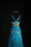 Vintage Prom Dresses 90s Formal Mermaid Spaghetti Straps Blue Chiffon With Beadings Long Party Gowns Prom Dresses HZ0311