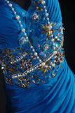 Vintage Prom Dresses 90s Formal Mermaid V Neck Royal Blue Chiffon With Beadings Lace Long Party Gowns Prom Dresses HZ0311