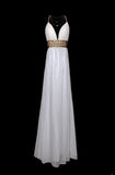 Retro 60s A Line Chiffon White Blue With Gold Beads Sleeveless Long Prom Dresses High School Senior Graduation Dance Party Outfits HZ0311