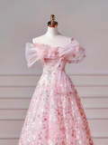 Modest Prom Dresses Aesthetic Ball Gown Off The Shoulder Pink Sequin Impress Long Party Formal Gown For Teens High Schools Girls HZ0311